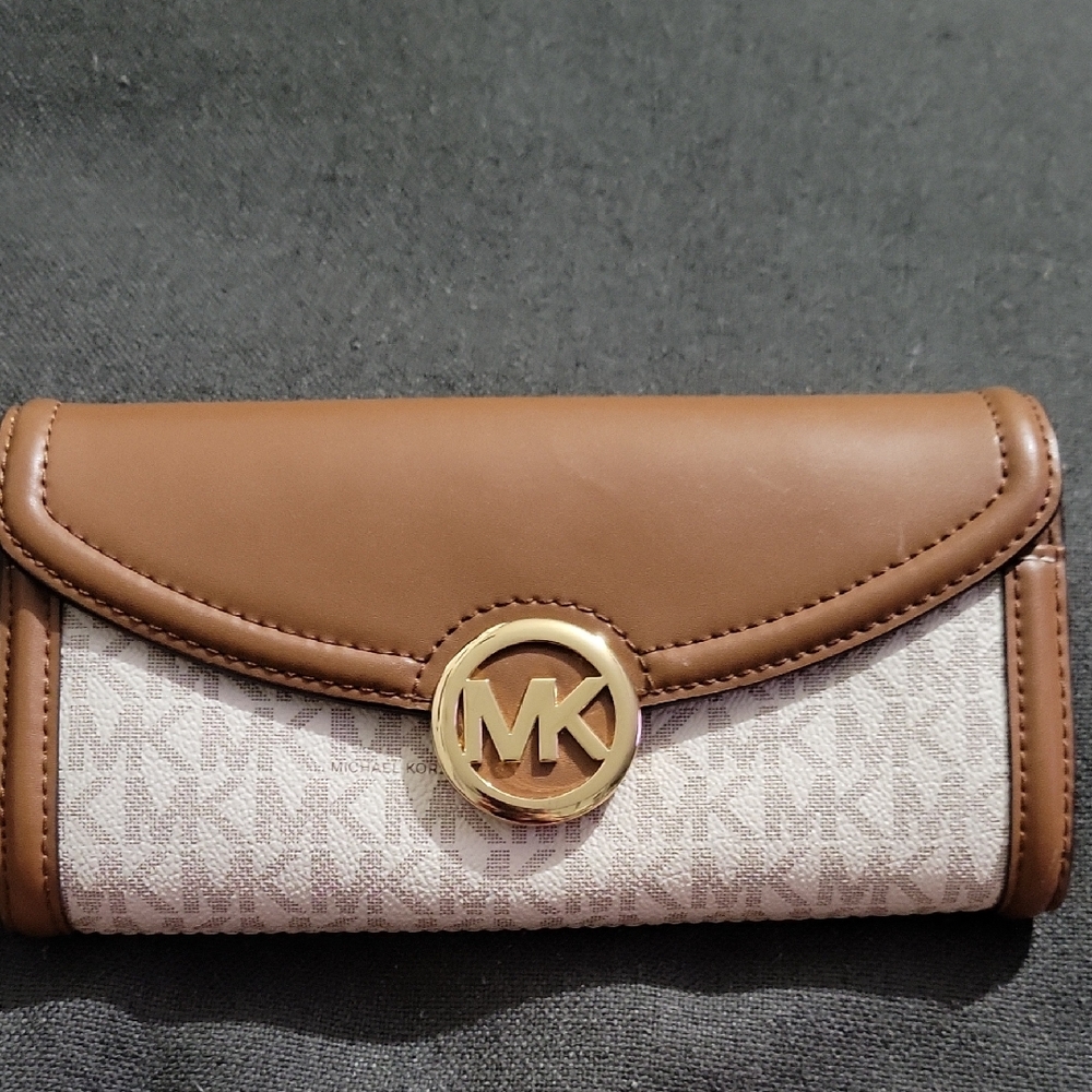 Michael Kors Brown and Cream Wallets with Gold Hardware